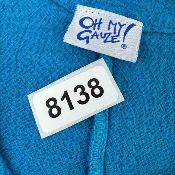 Oh My Gauze! Blue Arty Cotton Gauze Blouse Ruched Tunic Plus Size 3 / XXL 16+ - Picture 15 of 16